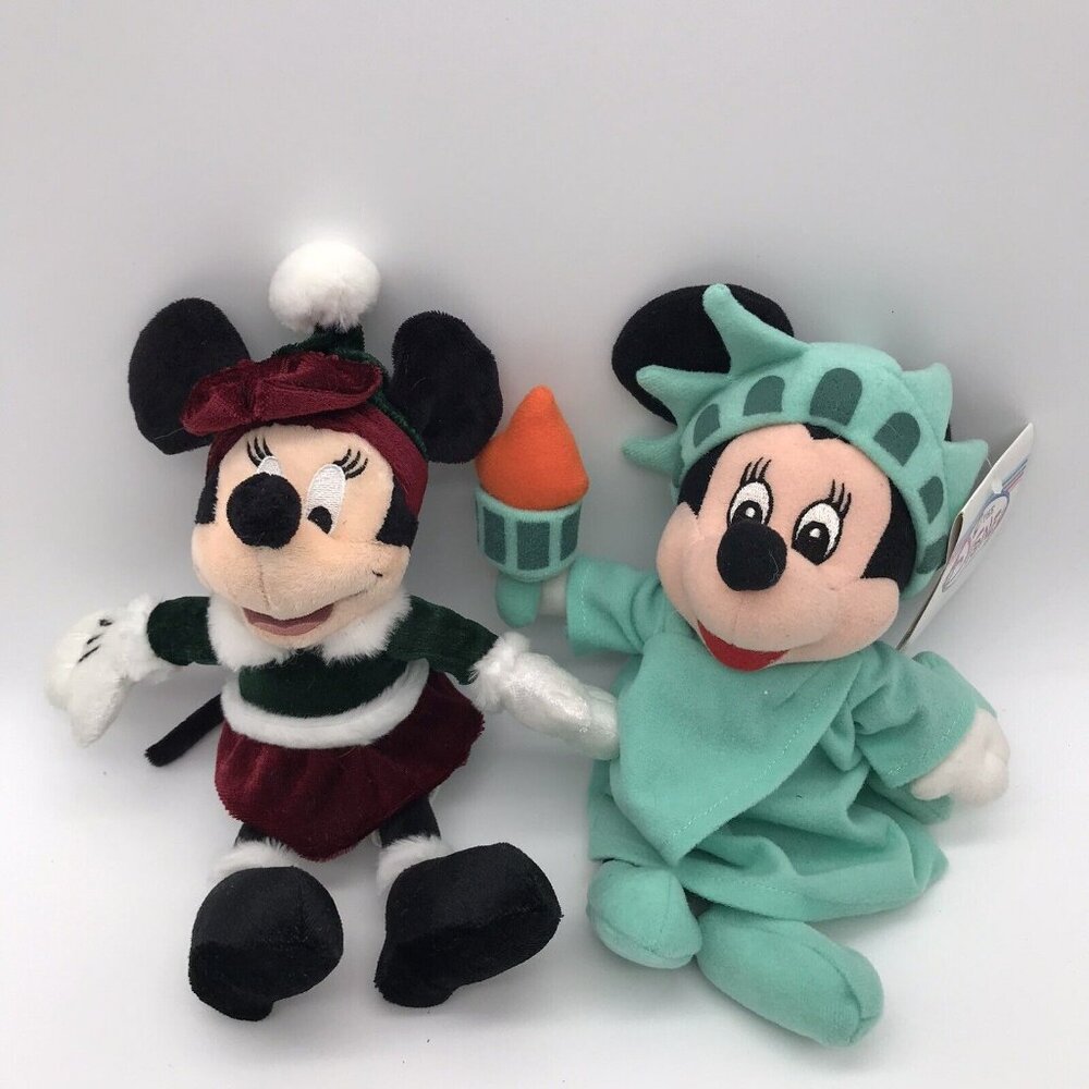 Disney Store Minnie Mouse Set of 2 Statue of Liberty & Christmas 9" Plush Soft